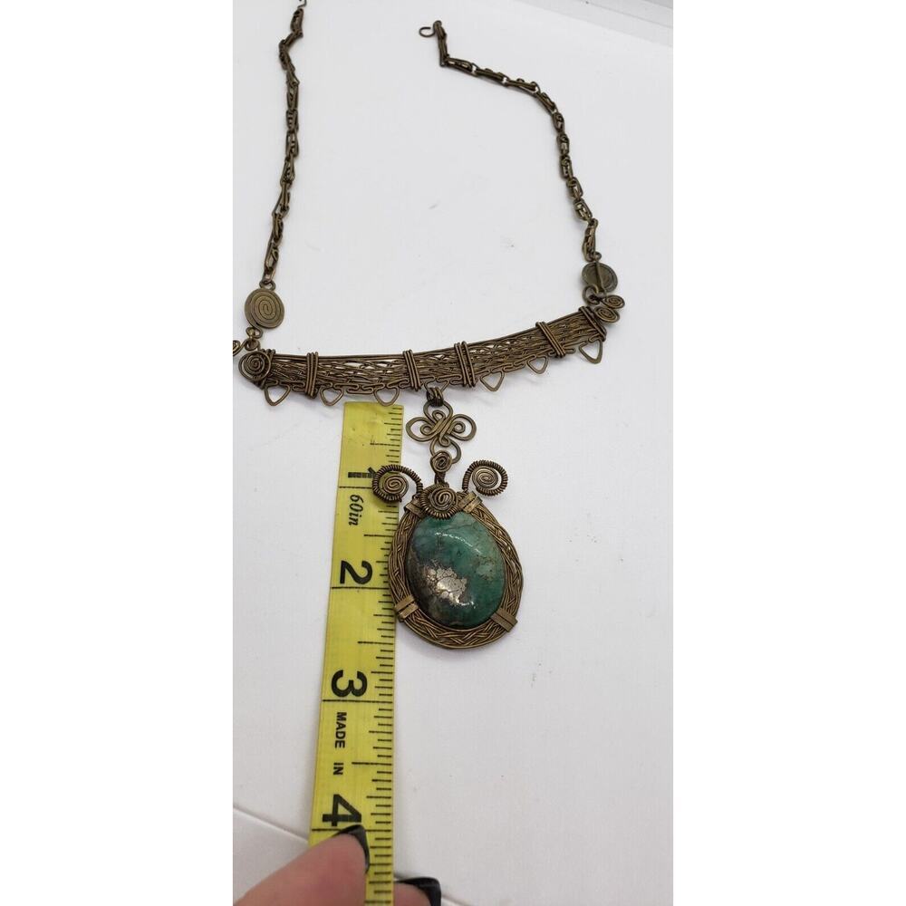 Vintage Necklace Aventurine Hematite Tribal Hand Wired Choker Dangle Pendant - Picture 11 of 12